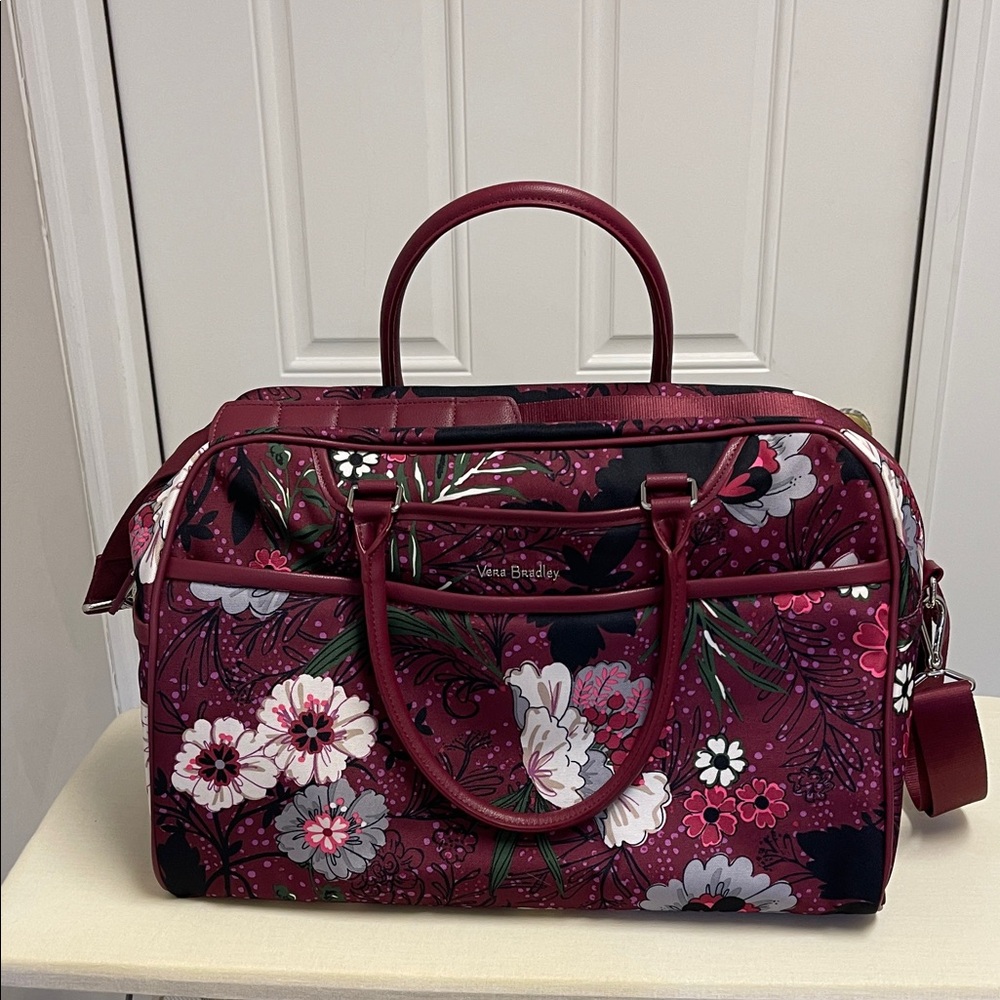 Vera Bradley Burgundy Floral Iconic Weekender Bag